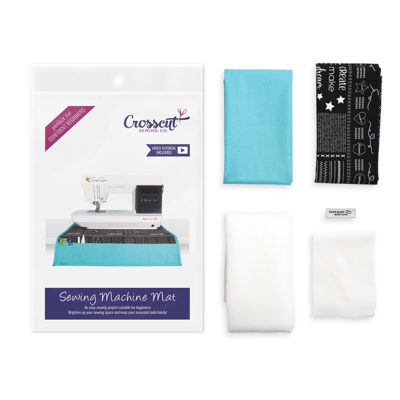 Crosscut Sewing Co.® Sewing Machine Mat Sewing Project Kit for Beginners with Fabric, Instructions and Video